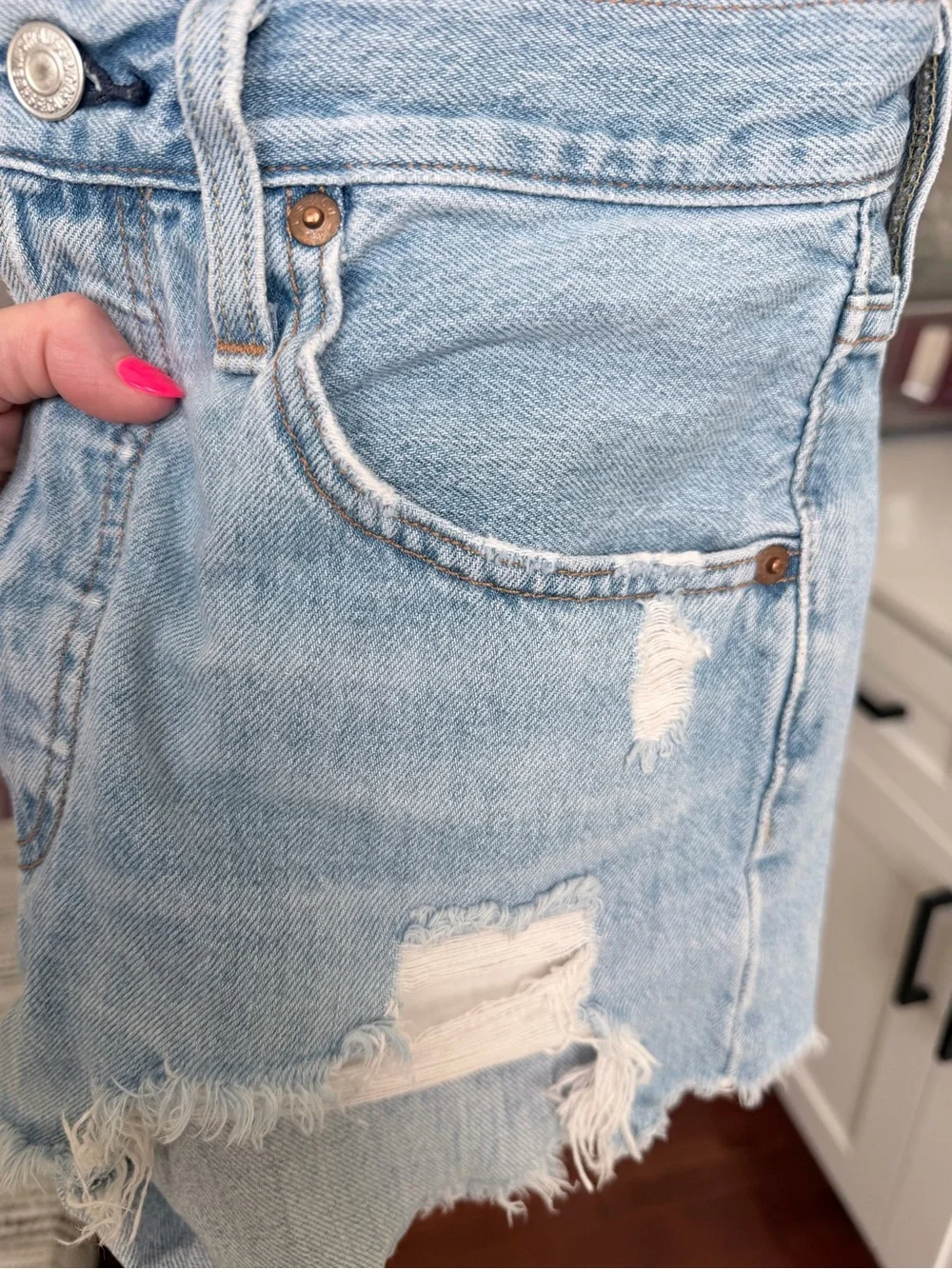 Levi's 501 High-Rise Denim Light Wash Distressed Denim Cutoff Shorts 26